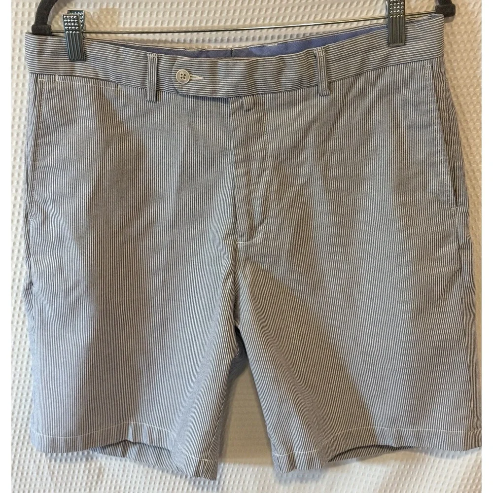 Peter Millar Men's Blue/White Striped Chino Shorts Cotton Flat Front Pockets 34